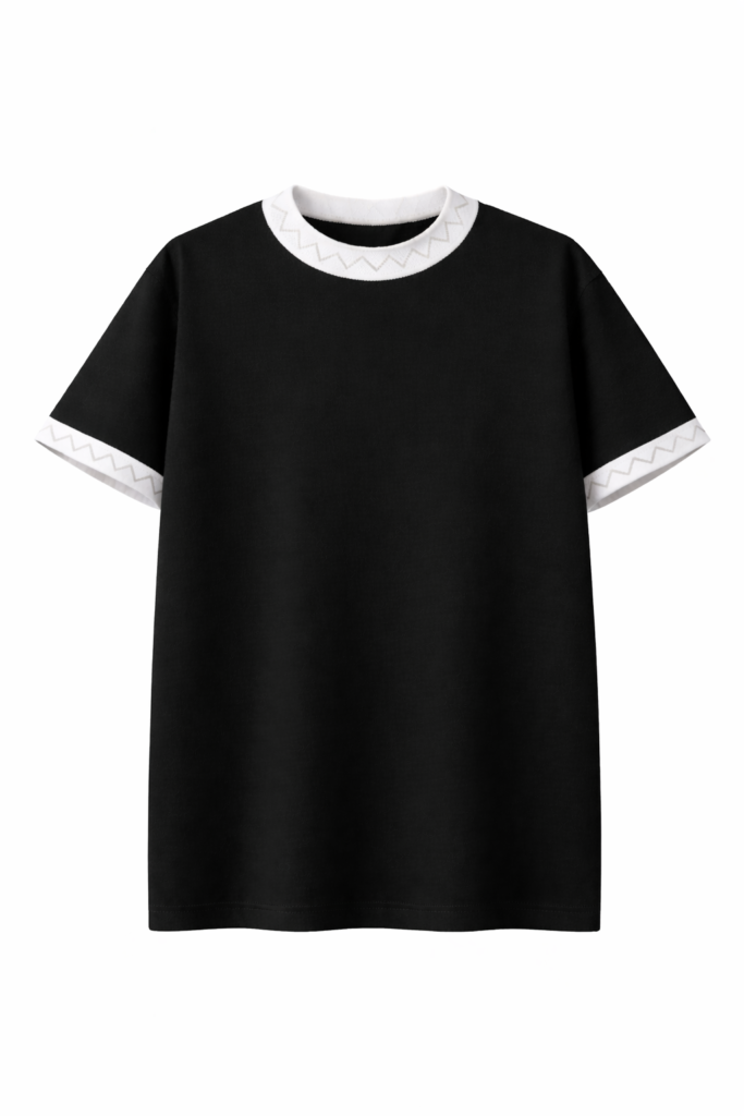 t shirt noir avec details zigzag